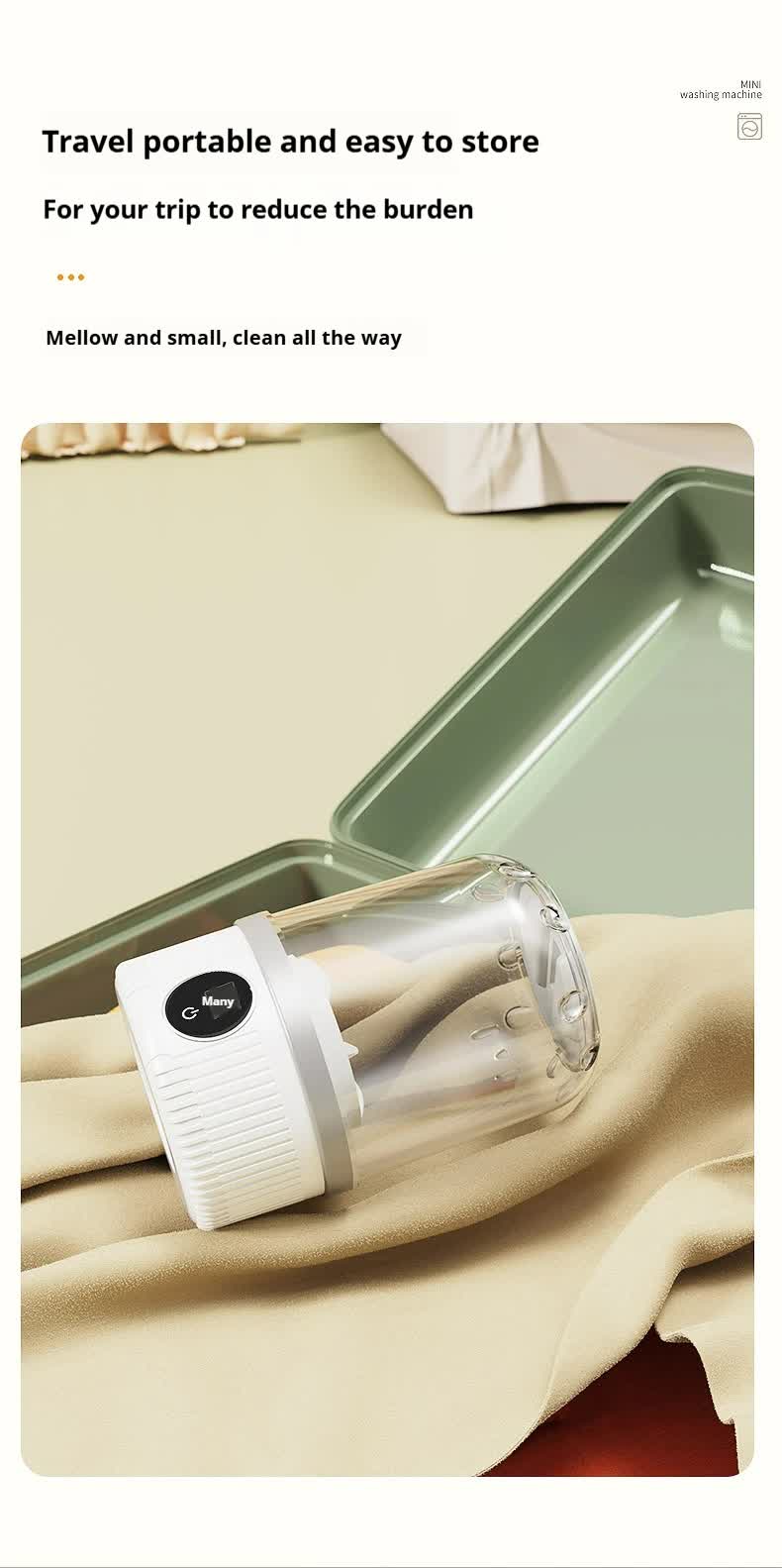 White Portable Mini Washing Machine - Rechargeable USB-C Electric Washer for Travel, Delicates & Socks V888-ELOSUNG27600