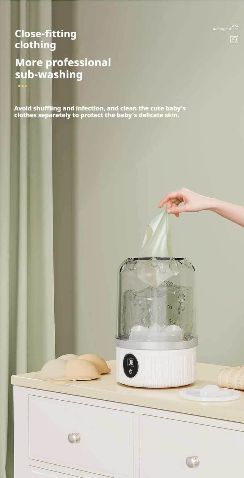 Blue Portable Mini Washing Machine - Rechargeable USB-C Electric Washer for Travel, Delicates & Socks V888-ELOSUNG27601