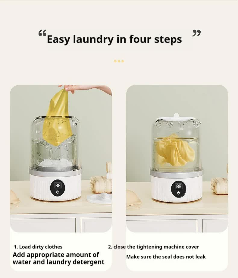 Blue Portable Mini Washing Machine - Rechargeable USB-C Electric Washer for Travel, Delicates & Socks V888-ELOSUNG27601
