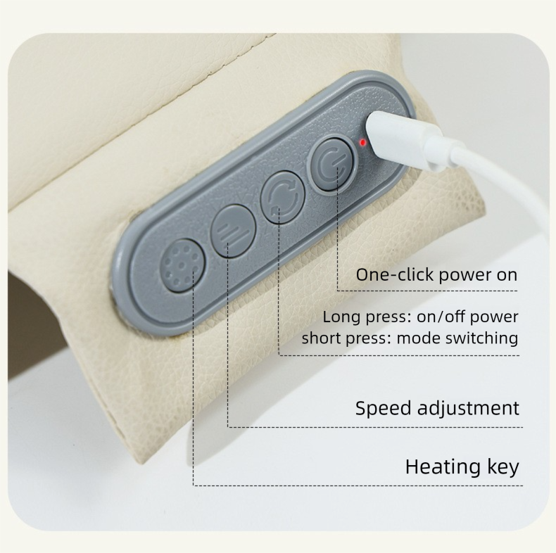Beige Slim Wireless Shiatsu Back Massager Cushion - Rechargeable Heated Massage Pad for Full Back Relief V888-ELOSUNG27605