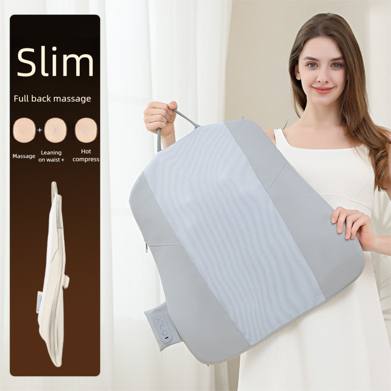 Grey Slim Wireless Shiatsu Back Massager Cushion - Rechargeable Heated Massage Pad for Full Back Relief V888-ELOSUNG27606