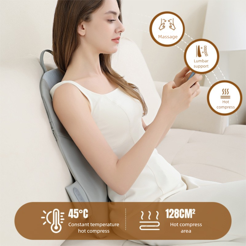 Grey Slim Wireless Shiatsu Back Massager Cushion - Rechargeable Heated Massage Pad for Full Back Relief V888-ELOSUNG27606