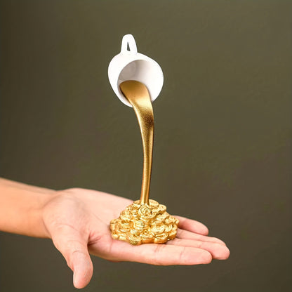 2 Pcs Glod Cup With Golden Spill" And Base Magic Pouring Coffee Cup Sculpture - Unique Resin Tabletop Art V888-ELOSUNG27612