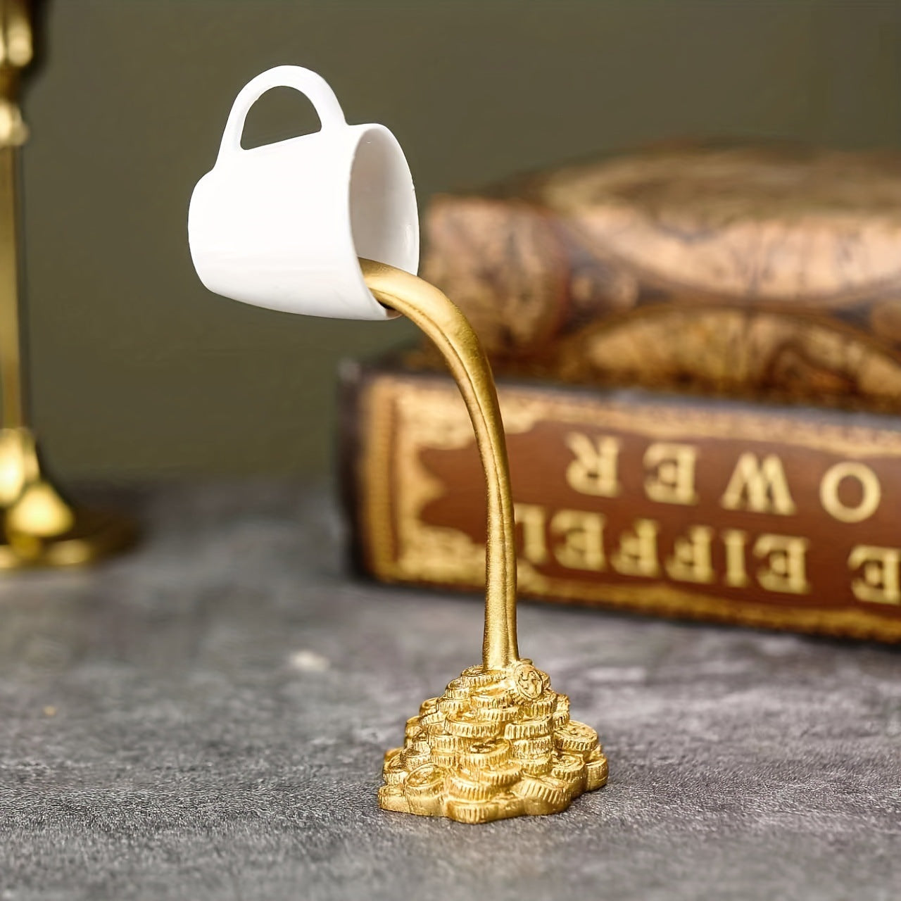 2 Pcs ( 1 Glod Cup and 1 White Cup) Magic Pouring Coffee Cup Sculpture - Unique Resin Tabletop Art Accent" V888-ELOSUNG27613