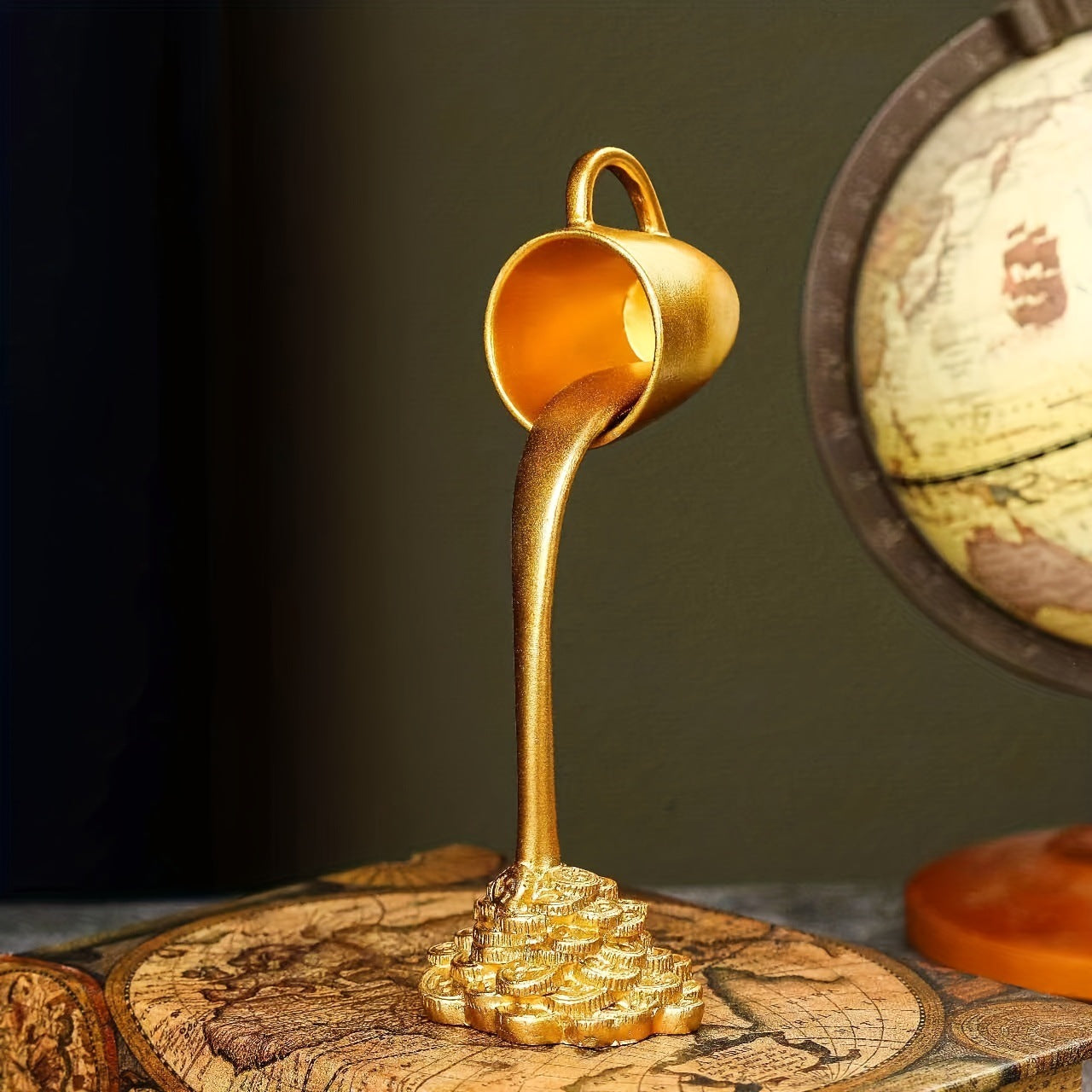 2 Pcs ( 1 Glod Cup and 1 White Cup) Magic Pouring Coffee Cup Sculpture - Unique Resin Tabletop Art Accent" V888-ELOSUNG27613