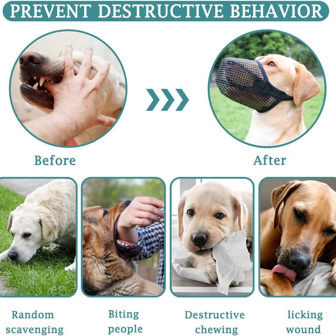 2 Pcs Size L Grey Breathable Mesh Dog Muzzle - Anti-Barking, Biting & Chewing - Adjustable & Comfortable V888-ELOSUNG27615