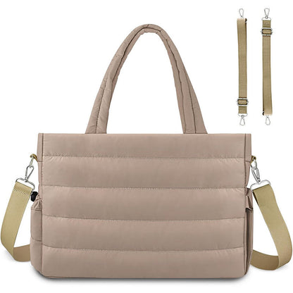 Khaki Stylish Quilted Nylon Tote Bag - Large Capacity Diaper Nappy Bag for Travel & Stroller with Adjustable V888-ELOSUNG27619