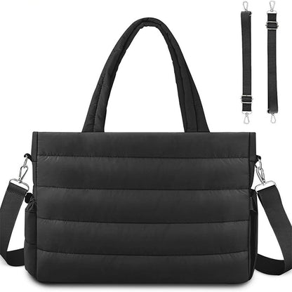 Black Stylish Quilted Nylon Tote Bag - Large Capacity Diaper Nappy Bag for Travel & Stroller with Adjustable V888-ELOSUNG27620
