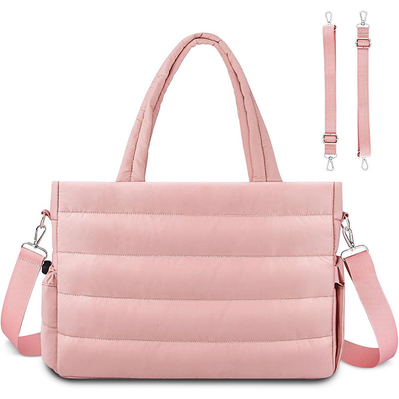 Pink Stylish Quilted Nylon Tote Bag - Large Capacity Diaper Nappy Bag for Travel & Stroller with Adjustable V888-ELOSUNG27621