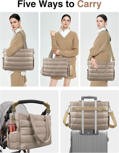 Pink Stylish Quilted Nylon Tote Bag - Large Capacity Diaper Nappy Bag for Travel & Stroller with Adjustable V888-ELOSUNG27621