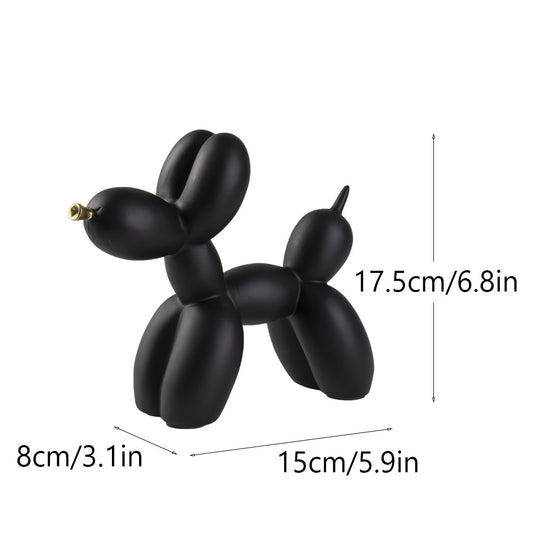Black Modern Resin Balloon Dog Sculpture - Playful Art Figurine with Golden Snout Accent V888-ELOSUNG27637