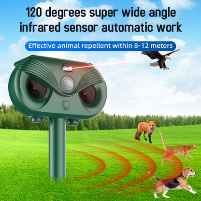 Green Advanced Solar Powered Ultrasonic Animal Repeller - Outdoor Pest Deterrent with Motion Sensor, Strobe V888-ELOSUNG27648