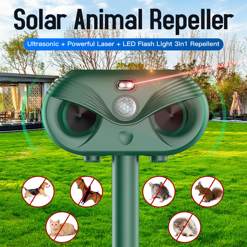 Green Advanced Solar Powered Ultrasonic Animal Repeller - Outdoor Pest Deterrent with Motion Sensor, Strobe V888-ELOSUNG27648