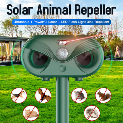 Green Advanced Solar Powered Ultrasonic Animal Repeller - Outdoor Pest Deterrent with Motion Sensor, Strobe V888-ELOSUNG27648