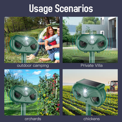 Green Advanced Solar Powered Ultrasonic Animal Repeller - Outdoor Pest Deterrent with Motion Sensor, Strobe V888-ELOSUNG27648