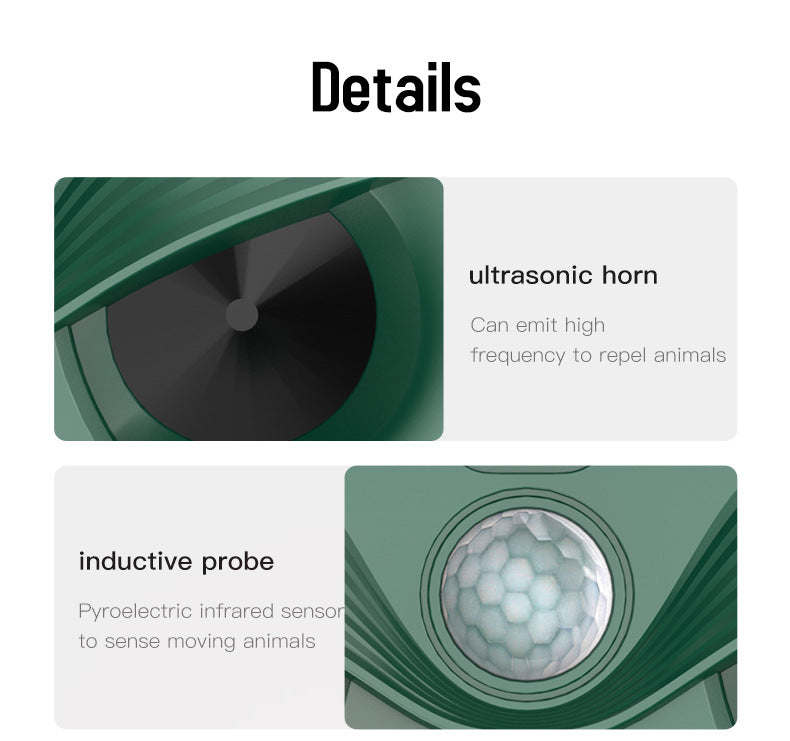 Green Advanced Solar Powered Ultrasonic Animal Repeller - Outdoor Pest Deterrent with Motion Sensor, Strobe V888-ELOSUNG27648