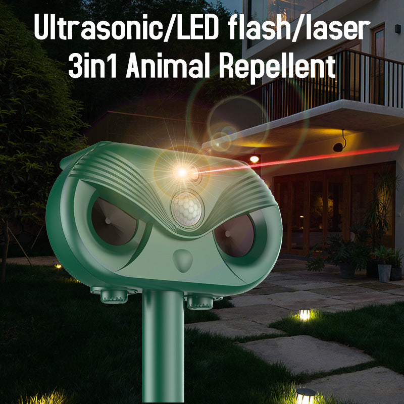 Black Advanced Solar Powered Ultrasonic Animal Repeller - Outdoor Pest Deterrent with Motion Sensor, Strobe V888-ELOSUNG27649