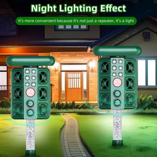 Green Solar Powered Ultrasonic Animal Repeller - Multi-Frequency Pest Deterrent with Motion Sensor, LED V888-ELOSUNG27650
