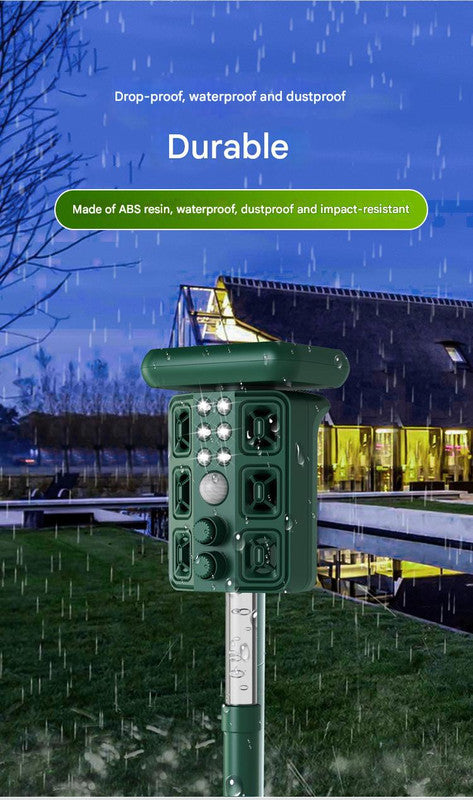 Green Solar Powered Ultrasonic Animal Repeller - Multi-Frequency Pest Deterrent with Motion Sensor, LED V888-ELOSUNG27650