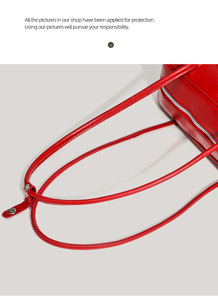 Red Chic PU Leather Baguette Shoulder Bag - Elegant Bow Accent Underarm Handbag for Women V888-ELOSUNG27653
