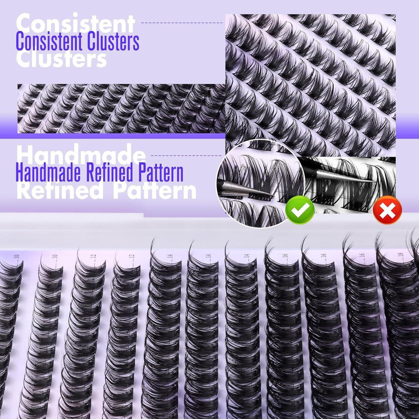 3 Pcs Black Stunning DIY Cluster Eyelash Extension Kit - 3 Trays, Mixed Lengths (10-18mm) Soft Vegan Wispy V888-ELOSUNG27661