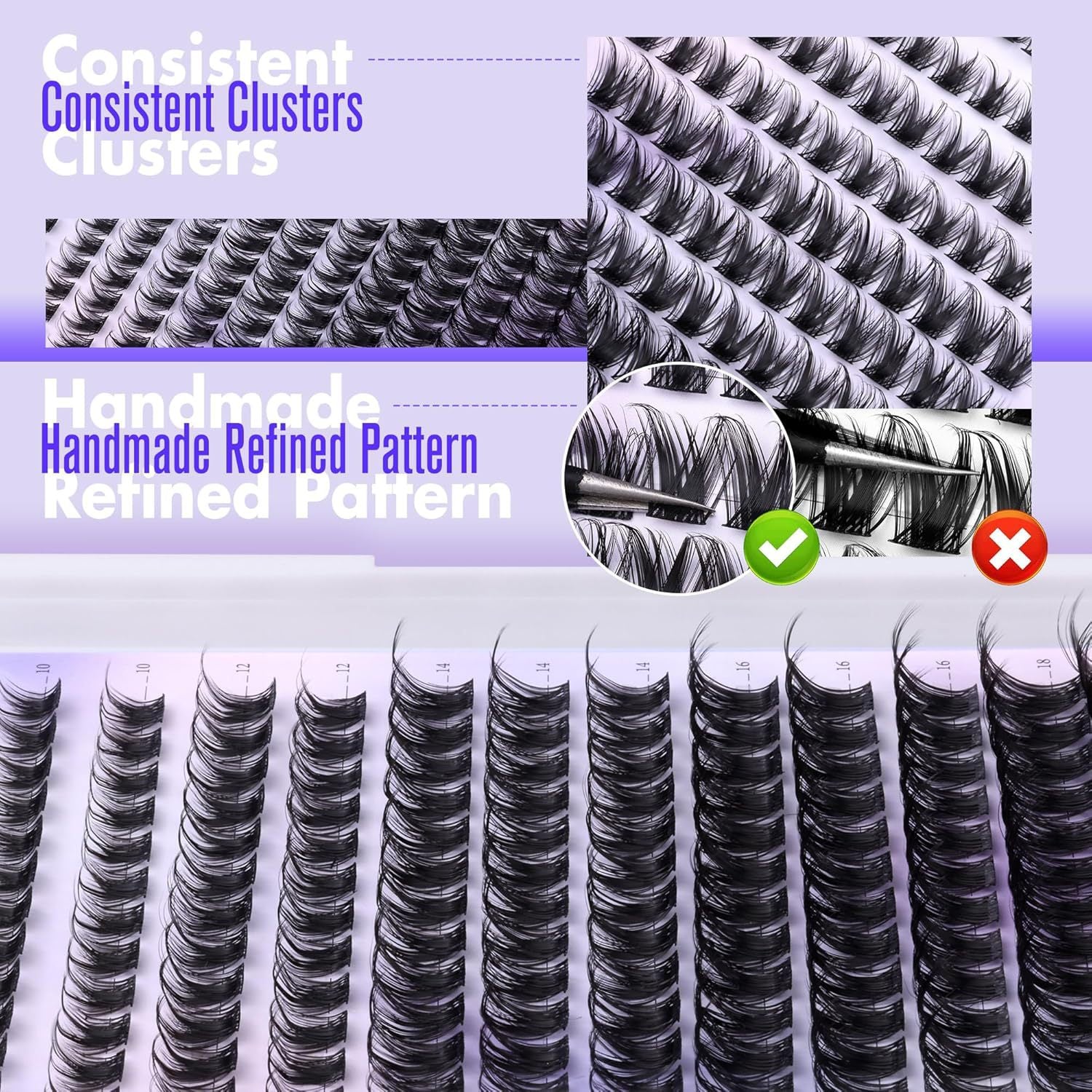 3 Pcs Black Stunning DIY Cluster Eyelash Extension Kit - 3 Trays, Mixed Lengths (10-18mm) Soft Vegan Wispy V888-ELOSUNG27661