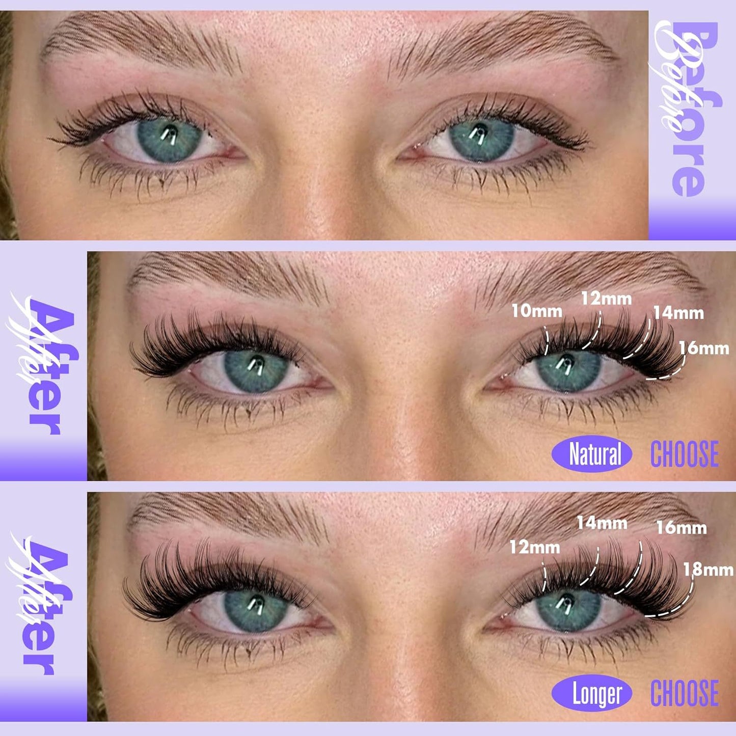 3 Pcs Black Stunning DIY Cluster Eyelash Extension Kit - 3 Trays, Mixed Lengths (10-18mm) Soft Vegan Wispy V888-ELOSUNG27661