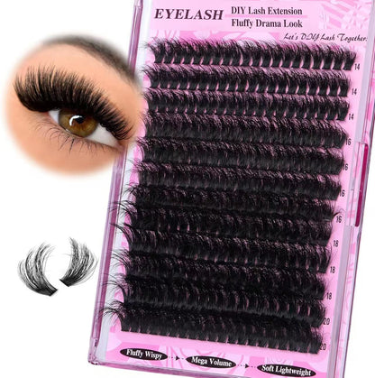 3 Pcs Black Mega Volume 200D DIY Lash Clusters - D Curl Faux Mink, Fluffy Drama Look, Mixed Lengths (14-20mm) V888-ELOSUNG27663