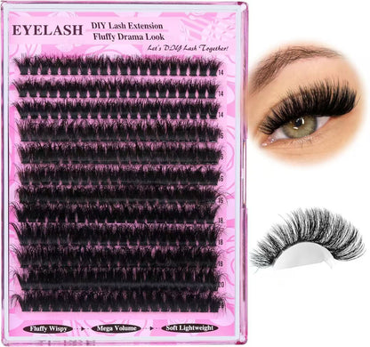 3 Pcs Black Mega Volume 200D DIY Lash Clusters - D Curl Faux Mink, Fluffy Drama Look, Mixed Lengths (14-20mm) V888-ELOSUNG27663