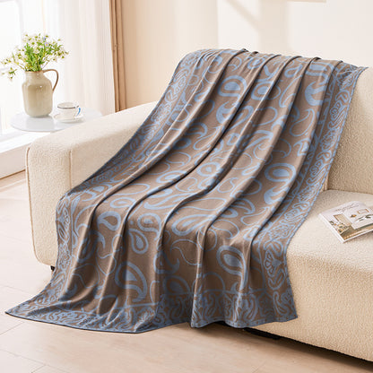 Brown,Taupe and Blue Elegant Patterned Throw Blanket - Soft Polyester Nap & Sofa Cover, 185x135cm Lightweight V888-ELOSUNG27665