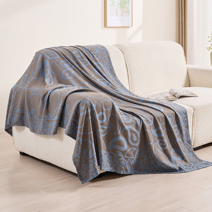 Brown,Taupe and Blue Elegant Patterned Throw Blanket - Soft Polyester Nap & Sofa Cover, 185x135cm Lightweight V888-ELOSUNG27665