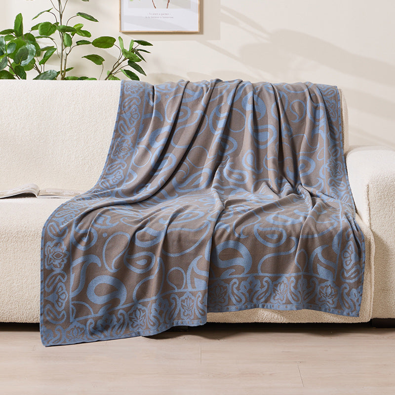 Brown,Taupe and Blue Elegant Patterned Throw Blanket - Soft Polyester Nap & Sofa Cover, 185x135cm Lightweight V888-ELOSUNG27665