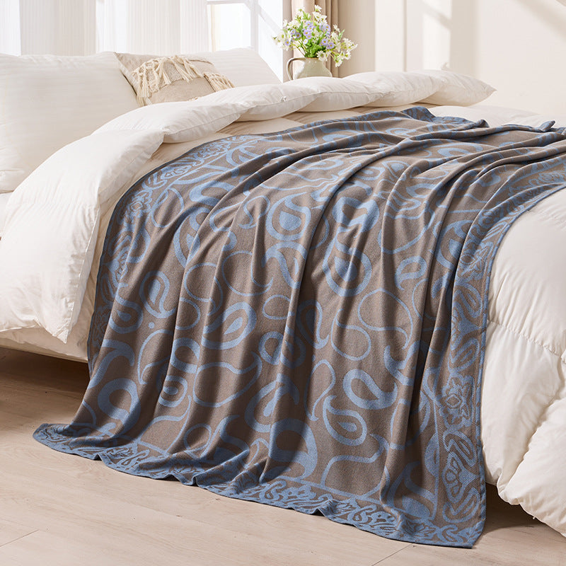 Brown,Taupe and Blue Elegant Patterned Throw Blanket - Soft Polyester Nap & Sofa Cover, 185x135cm Lightweight V888-ELOSUNG27665