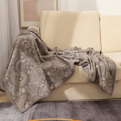 Brown Luxurious Paisley Jacquard Throw Blanket - Soft Wool Blend with Tassels, 120x150cm, Lightweight Sofa & V888-ELOSUNG27666