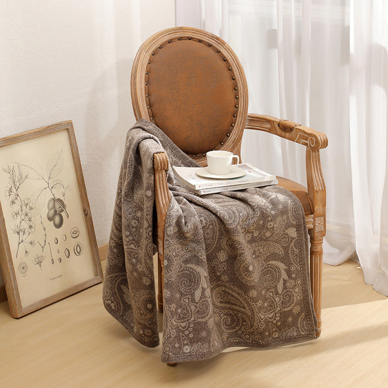 Brown Luxurious Paisley Jacquard Throw Blanket - Soft Wool Blend with Tassels, 120x150cm, Lightweight Sofa & V888-ELOSUNG27666