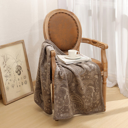 Brown Luxurious Paisley Jacquard Throw Blanket - Soft Wool Blend with Tassels, 120x150cm, Lightweight Sofa & V888-ELOSUNG27666