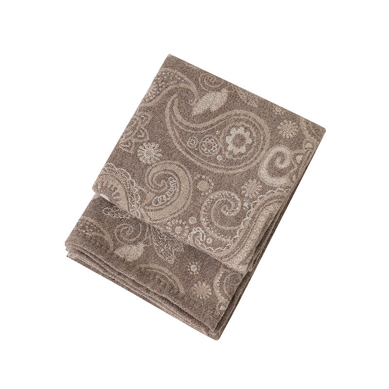 Brown Luxurious Paisley Jacquard Throw Blanket - Soft Wool Blend with Tassels, 120x150cm, Lightweight Sofa & V888-ELOSUNG27666