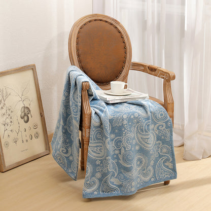 Blue Luxurious Paisley Jacquard Throw Blanket - Soft Wool Blend with Tassels, 120x150cm, Lightweight Sofa & V888-ELOSUNG27667