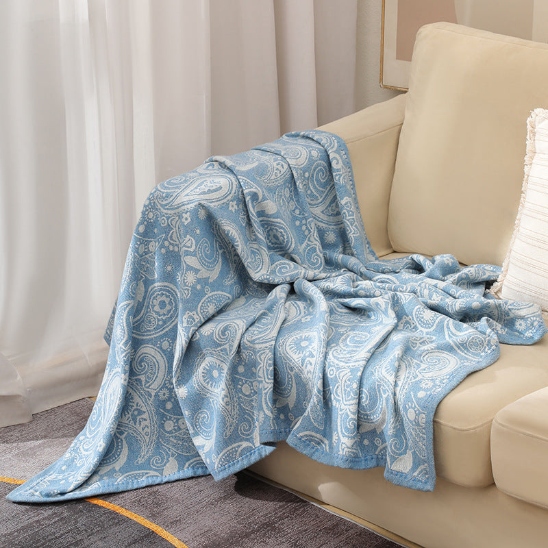 Blue Luxurious Paisley Jacquard Throw Blanket - Soft Wool Blend with Tassels, 120x150cm, Lightweight Sofa & V888-ELOSUNG27667