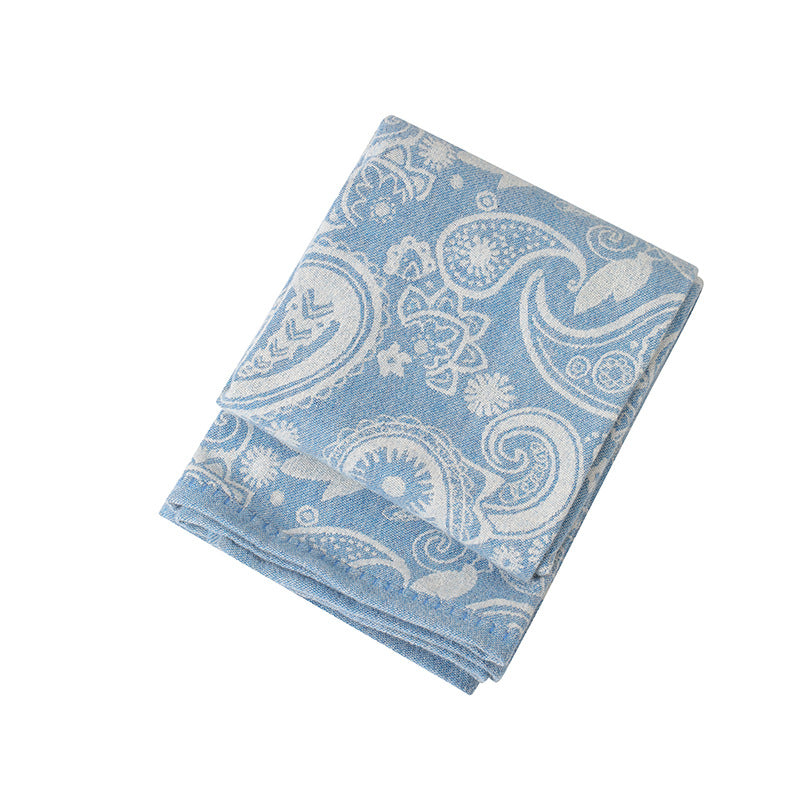 Blue Luxurious Paisley Jacquard Throw Blanket - Soft Wool Blend with Tassels, 120x150cm, Lightweight Sofa & V888-ELOSUNG27667