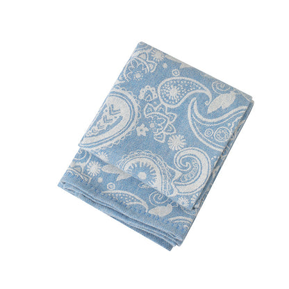 Blue Luxurious Paisley Jacquard Throw Blanket - Soft Wool Blend with Tassels, 120x150cm, Lightweight Sofa & V888-ELOSUNG27667