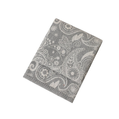 Grey Luxurious Paisley Jacquard Throw Blanket - Soft Wool Blend with Tassels, 120x150cm, Lightweight Sofa & V888-ELOSUNG27668