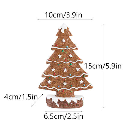 Brown Charming Gingerbread Christmas Tree Figurine - Festive Resin Holiday Table Decor Ornament V888-ELOSUNG27678