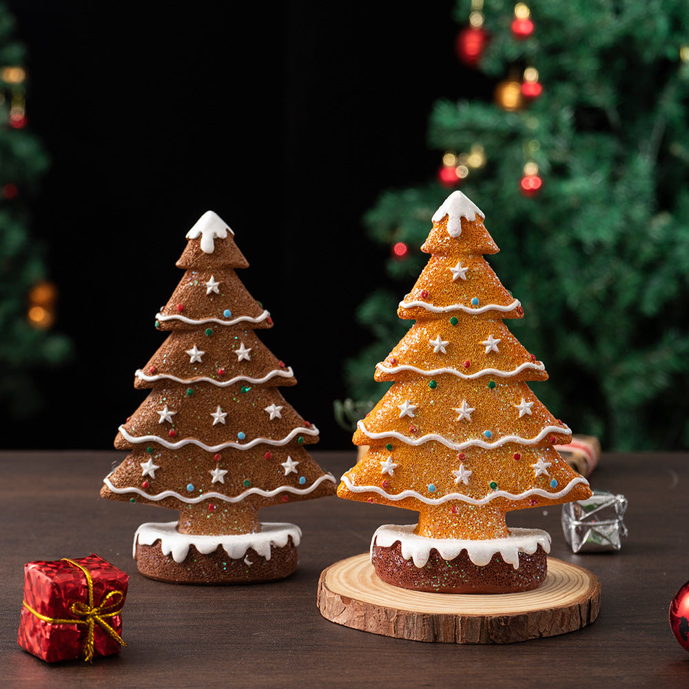 Brown Charming Gingerbread Christmas Tree Figurine - Festive Resin Holiday Table Decor Ornament V888-ELOSUNG27678