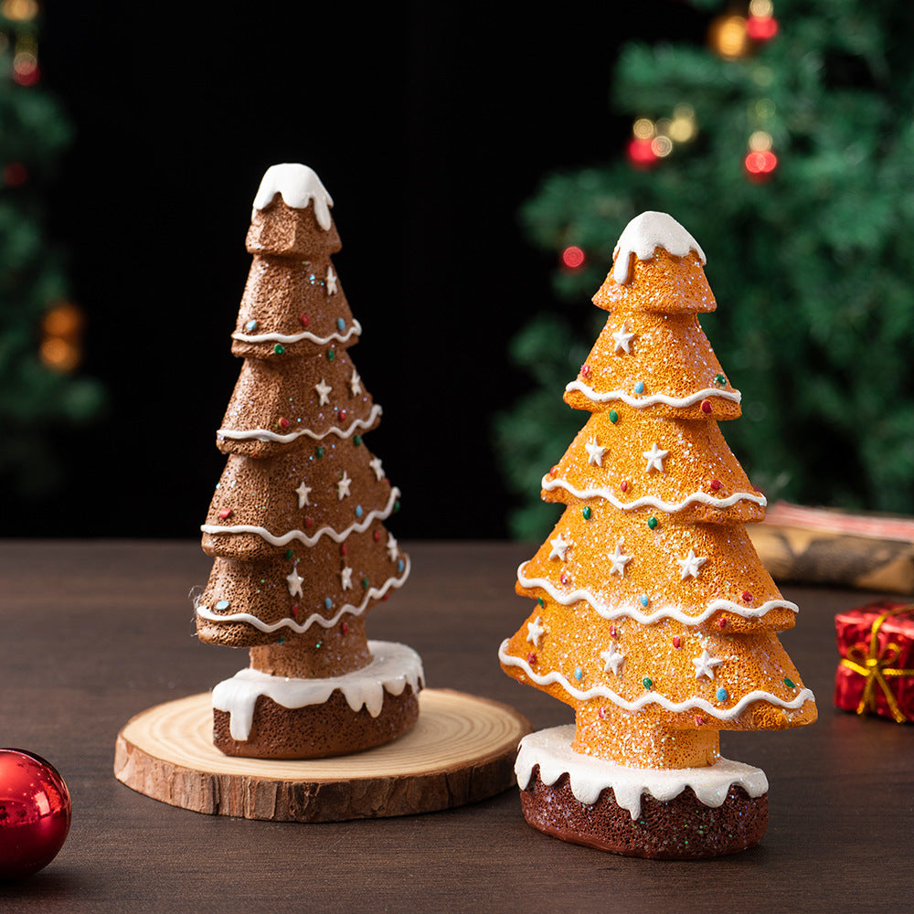 Brown Charming Gingerbread Christmas Tree Figurine - Festive Resin Holiday Table Decor Ornament V888-ELOSUNG27678