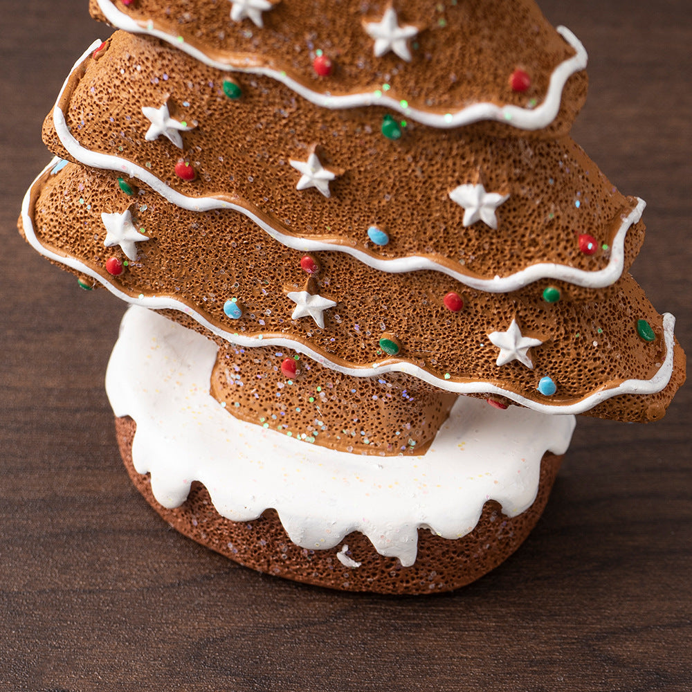 Brown Charming Gingerbread Christmas Tree Figurine - Festive Resin Holiday Table Decor Ornament V888-ELOSUNG27678
