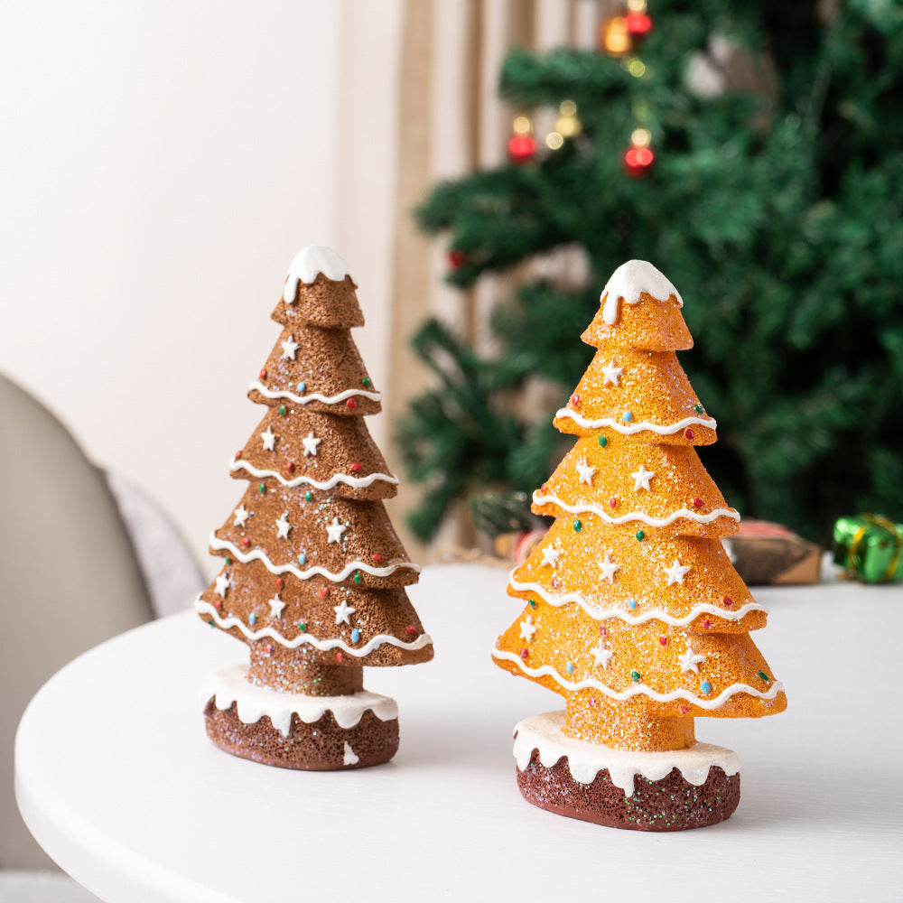 Brown Charming Gingerbread Christmas Tree Figurine - Festive Resin Holiday Table Decor Ornament V888-ELOSUNG27678