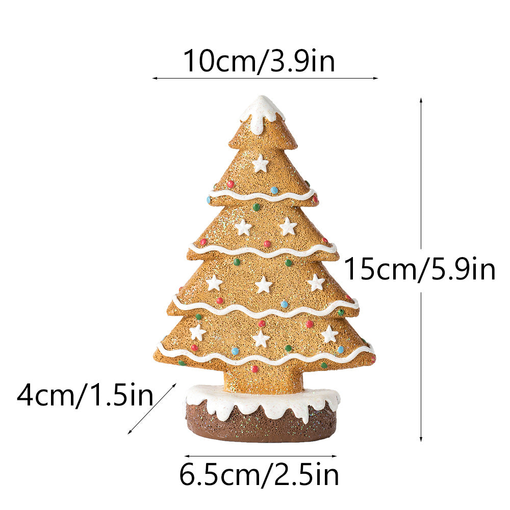Yellow Charming Gingerbread Christmas Tree Figurine - Festive Resin Holiday Table Decor Ornament V888-ELOSUNG27679