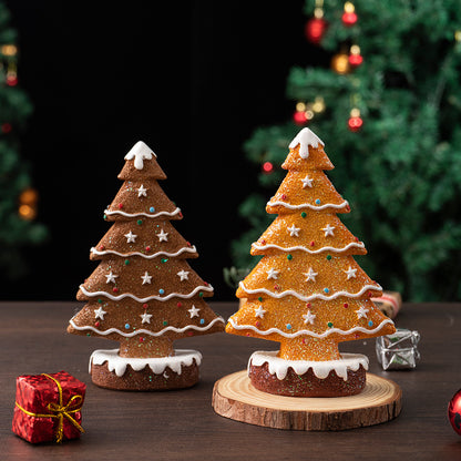 Yellow Charming Gingerbread Christmas Tree Figurine - Festive Resin Holiday Table Decor Ornament V888-ELOSUNG27679
