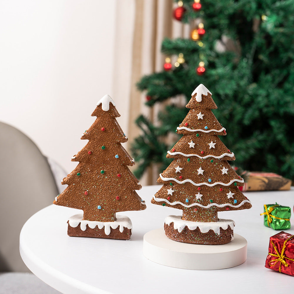 Yellow Charming Gingerbread Christmas Tree Figurine - Festive Resin Holiday Table Decor Ornament V888-ELOSUNG27679